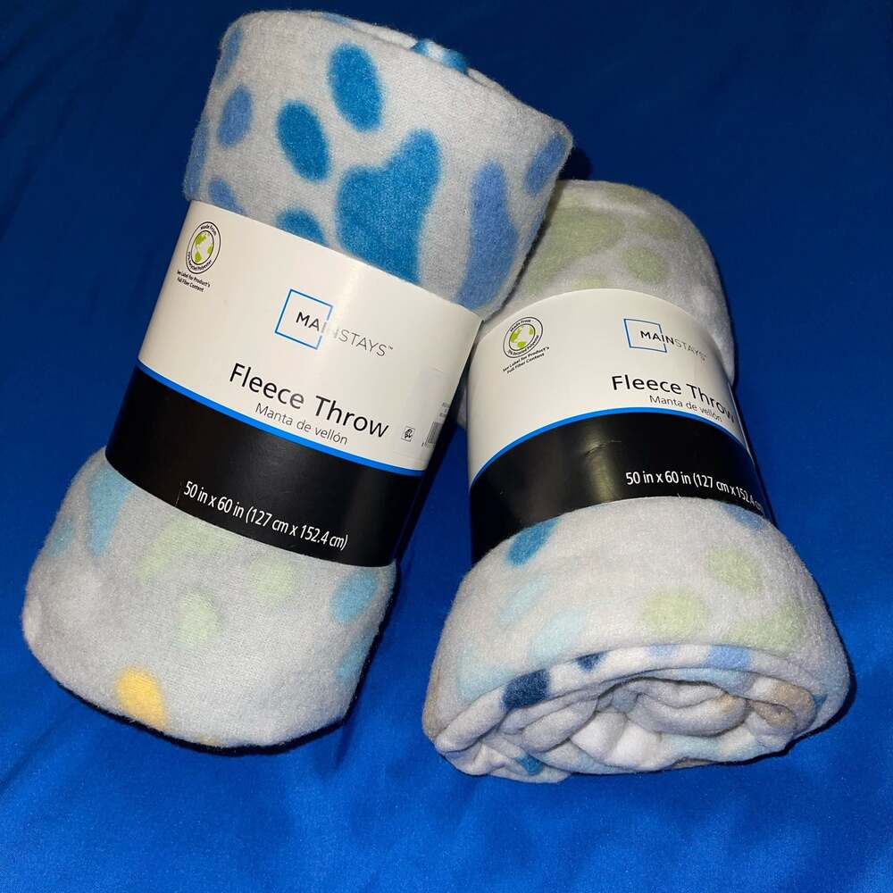 Bundle of two Gray Paw Fleece Throw Blanket 50" X 60"